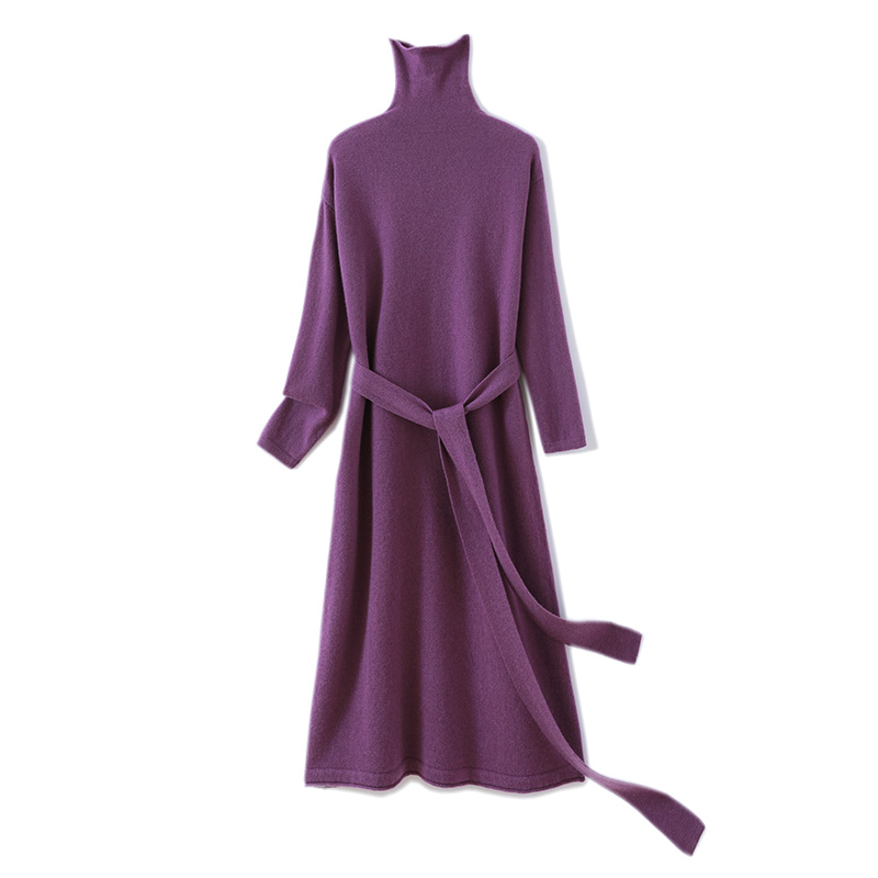 Pull en laine pour femme 100% pure laine, robe pour femme, nouvelle collection automne-hiver 2024, pull long à col haut, pull fin en tricot