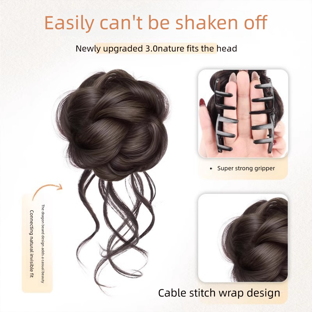 Élégant chignon synthétique à pince, postiche naturel et volumineux, marron noir, pour femme