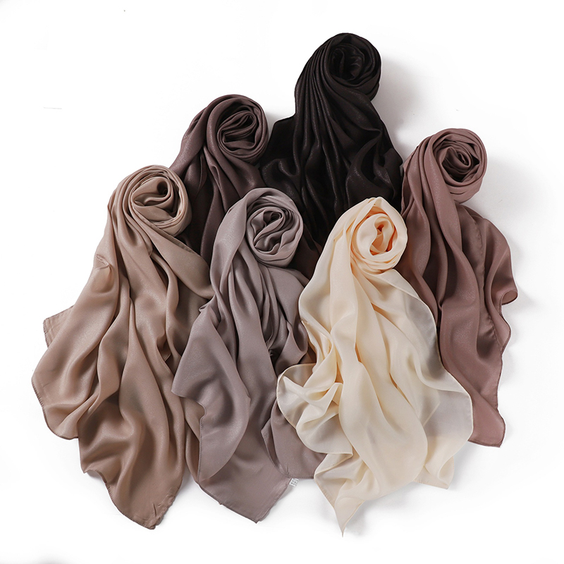 Foulard Hijab musulman en mousseline de soie pour femmes, couleur unie, carré, bandeau, Jersey, Turban islamique, châle, 180x70cm
