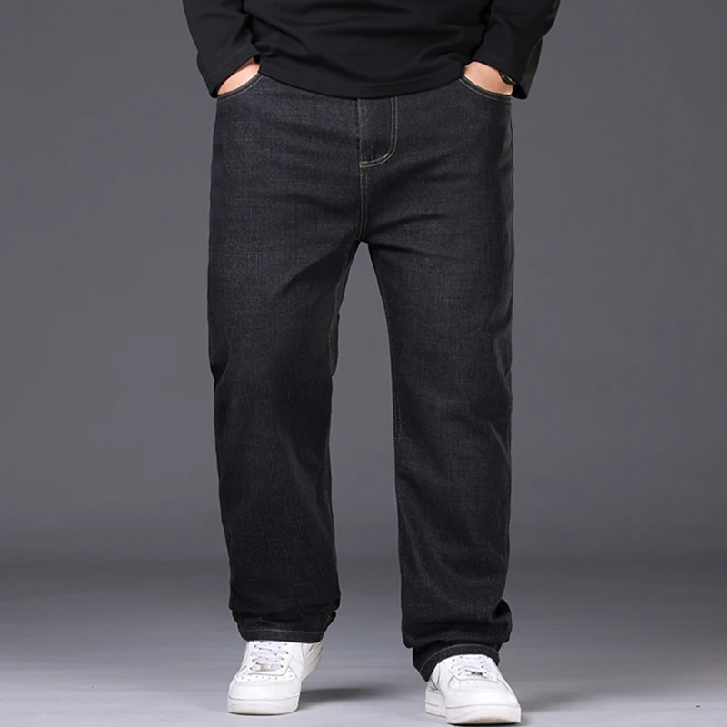 42-50 grande taille hommes jean affaires pantalon Denim décontracté taille haute jambe droite ample élastique confortable pantalon mâle vêtements