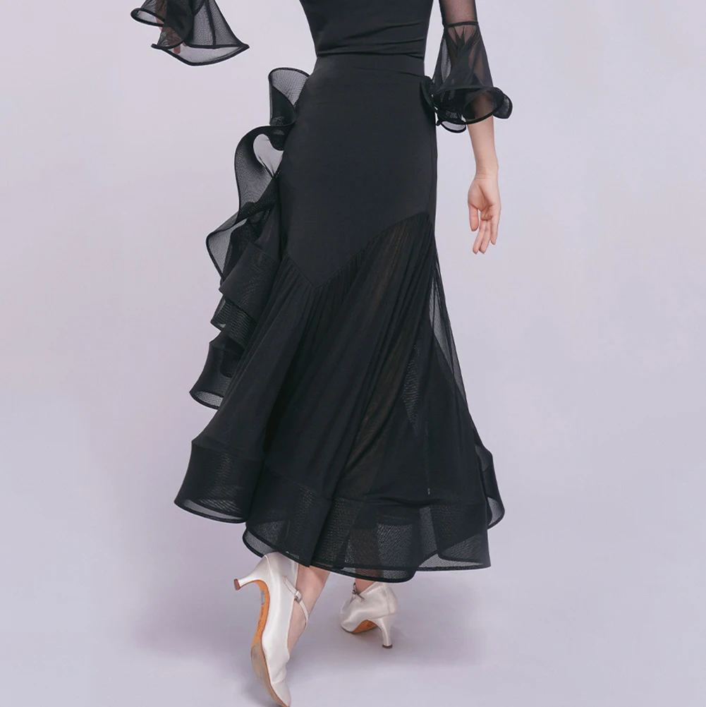 Robe de danse moderne pour femmes et adultes, Costume de spectacle de danse de salon haut de gamme, grande jupe pivotante de danse de salon