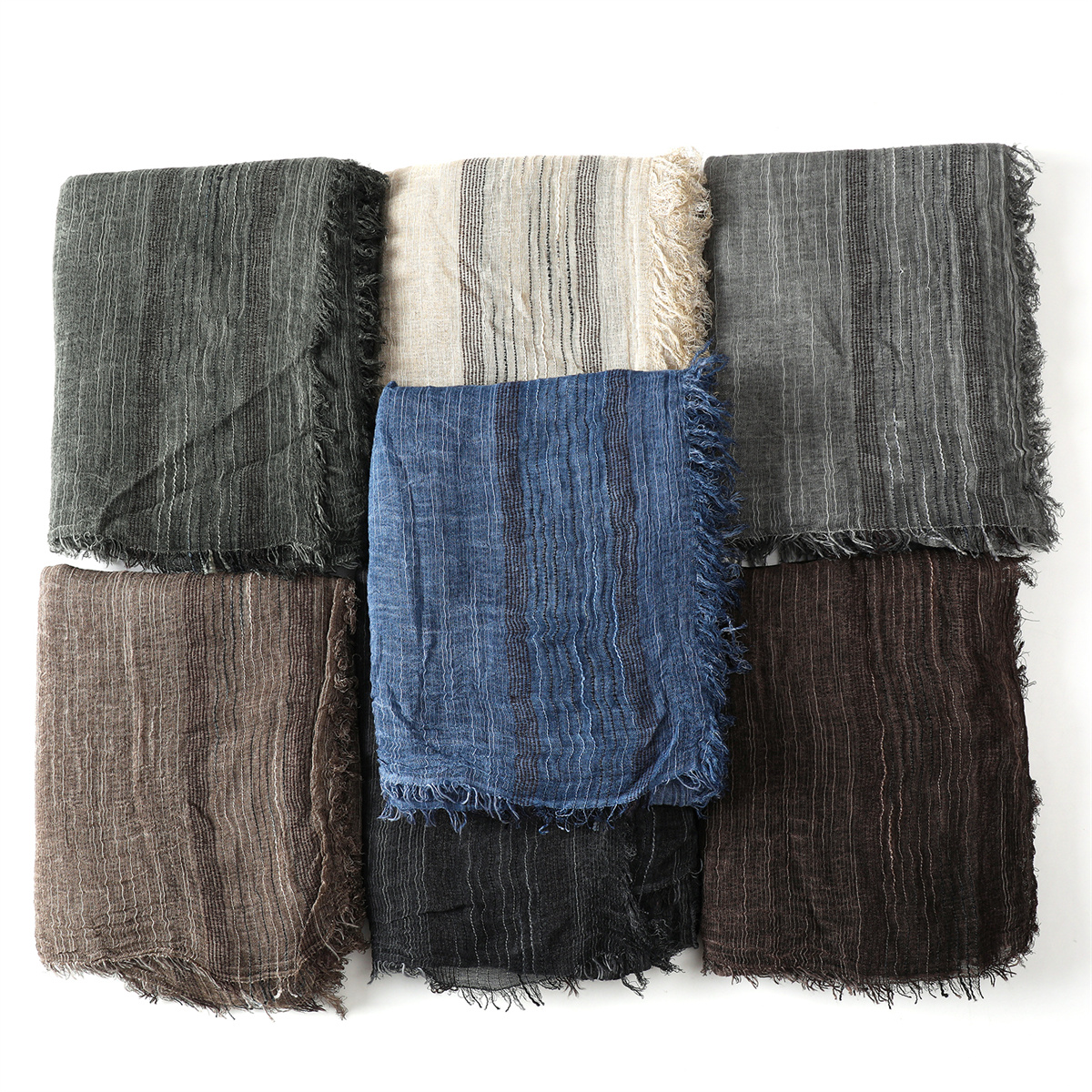 Automne hiver mode hommes foulards coton lin rayé hommes chaud foulard court gland écharpe mâle accessoires Bufandas
