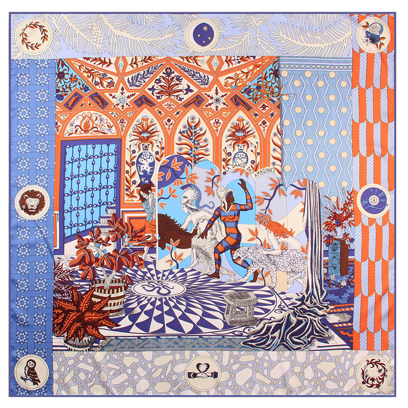 Foulard carré de luxe pour femmes, 90cm, sergé de soie roulé, ourlet imprimé palais, Hijabs, châle, Design de marque, foulards pour dames
