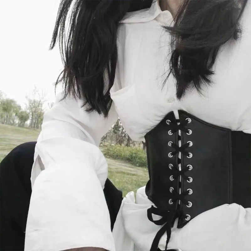 Corset Lolita Gothique en Cuir pour Femme, Large, Amincissant, Taille artificiel astique Sexy