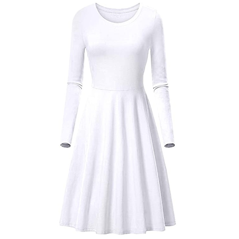 Robe trapèze à manches longues et col rond pour femme, tenue lisse et élégante, couleur unie, tenue décontractée, mi-longue, nouvelle collection automne hiver