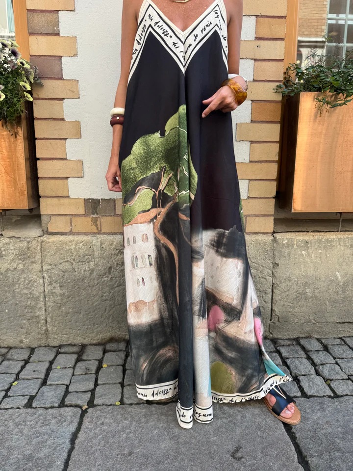 Robe longue imprimée style Boho pour femmes, ample, col en v, bretelles, ligne a, grand ourlet, mode d'été, robes de Style vacances