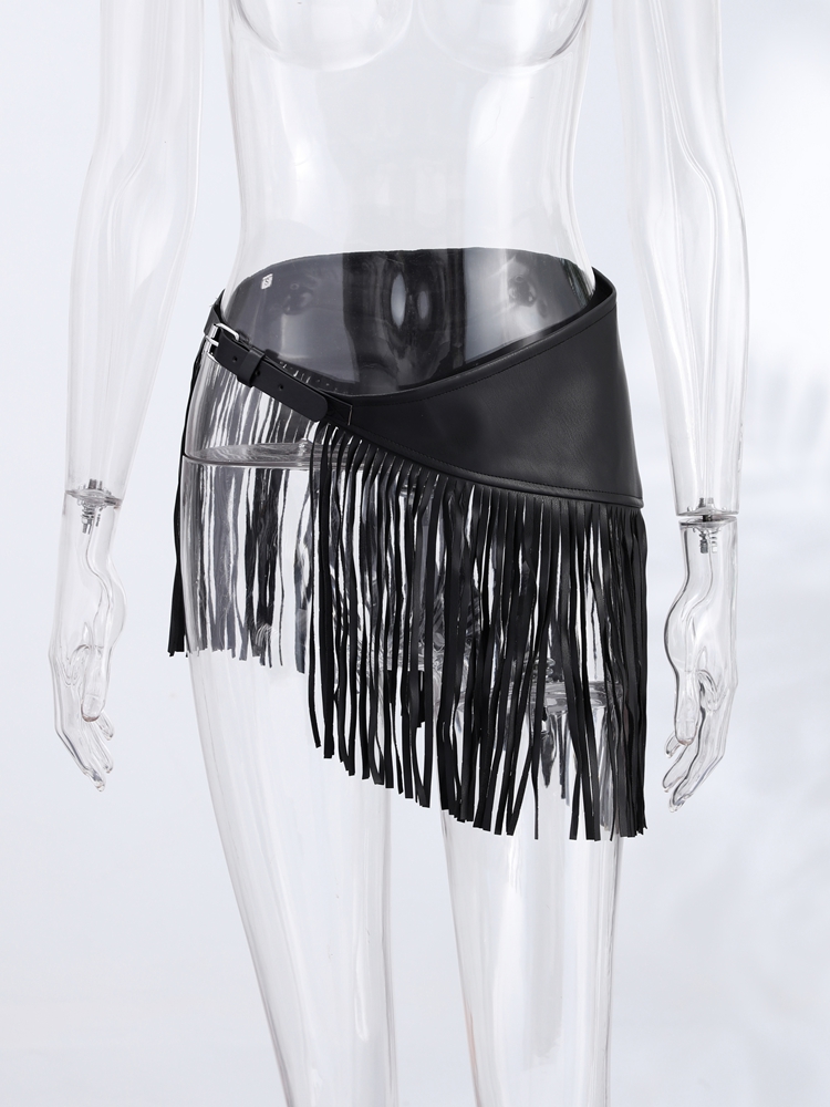 Ceinture de taille asymétrique en similicuir à franges pour femme, style jupe enveloppante noire, polyvalente, collection 2026, vintage, pour soirée et streetwear