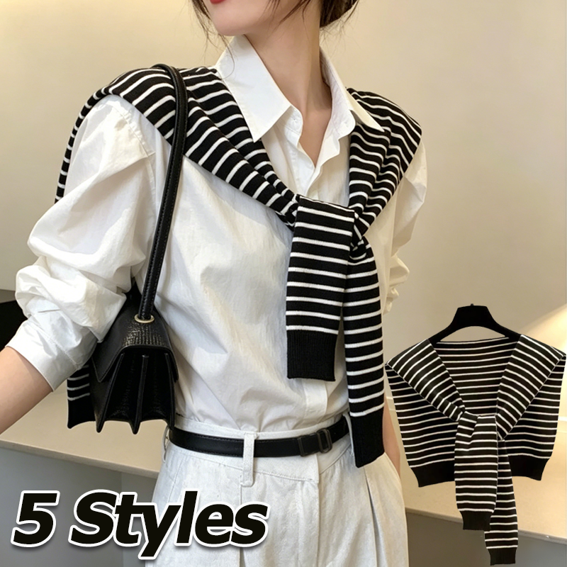 Châle tricoté léger et doux pour femme, rayé, multifonctionnel, printemps-été, chaud, col rond, enveloppant les épaules, couleur unie