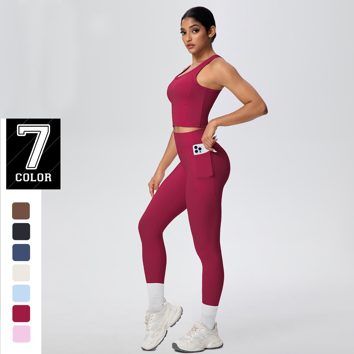 Leggings de Sport ensemble de Yoga femmes couleur unie sensation nue débardeur gilet de Yoga séchage rapide pêche fesses poches pantalon ensemble de Yoga