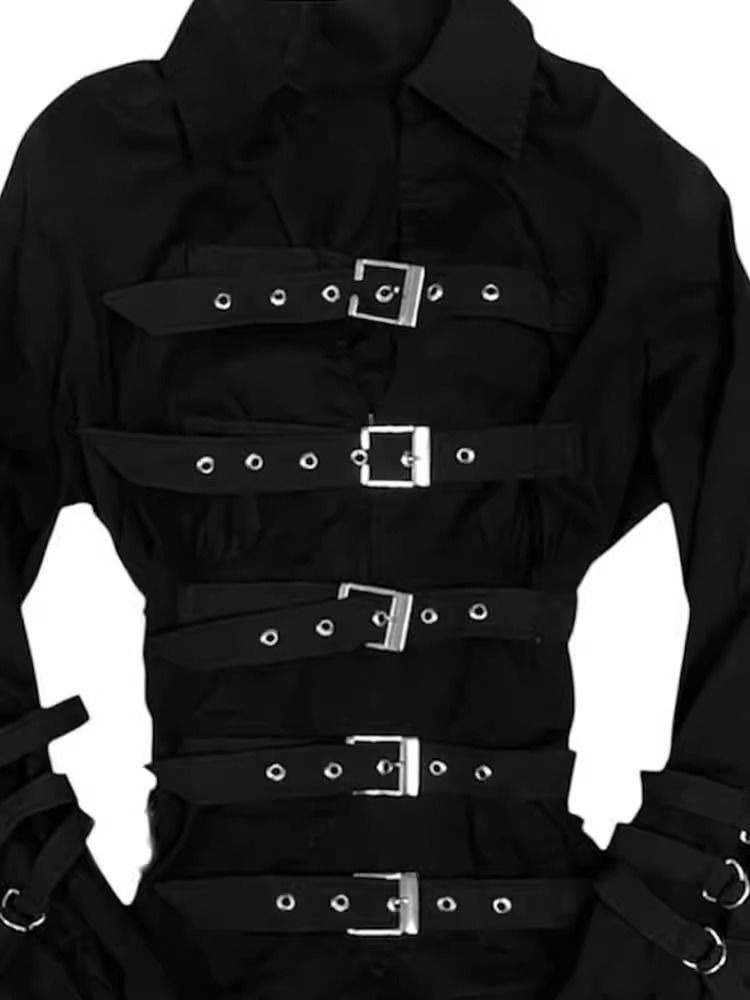 Veste noire à manches longues style gothique coréen, coupe ajustée rétro, streetwear pour femme, haut américain asymétrique élégant, vintage sombre