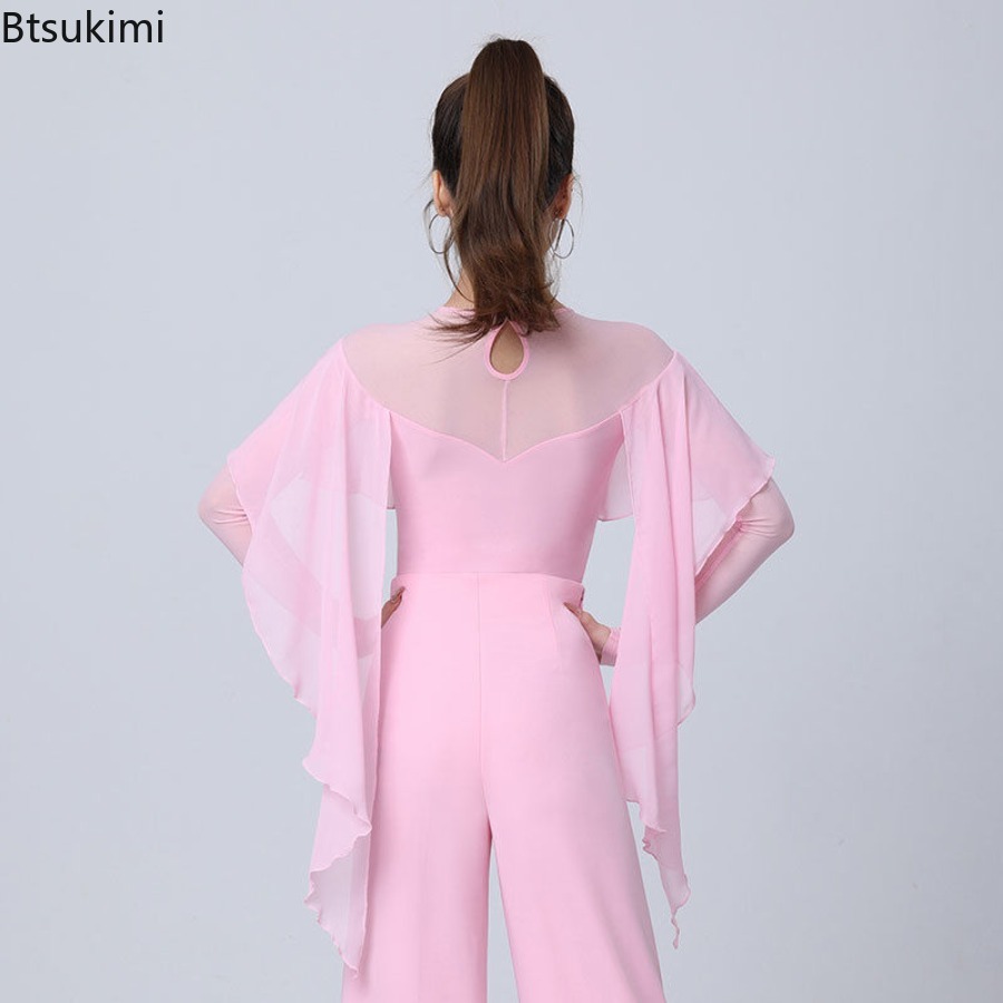 Hauts de danse latine pour femmes, robes de soirée de bal, justaucorps, combinaisons de danse (vals, samba, tango), hauts de danse moderne, costumes d'entraînement
