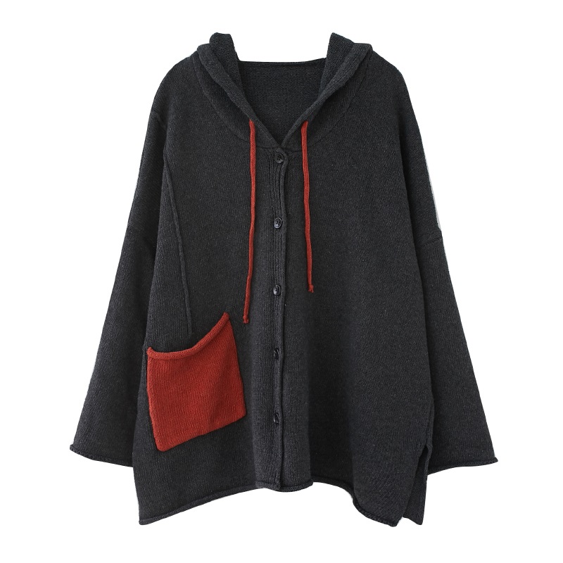 Cardigan ample à capuche en coton tricoté style vintage pour femme, collection automne 2026