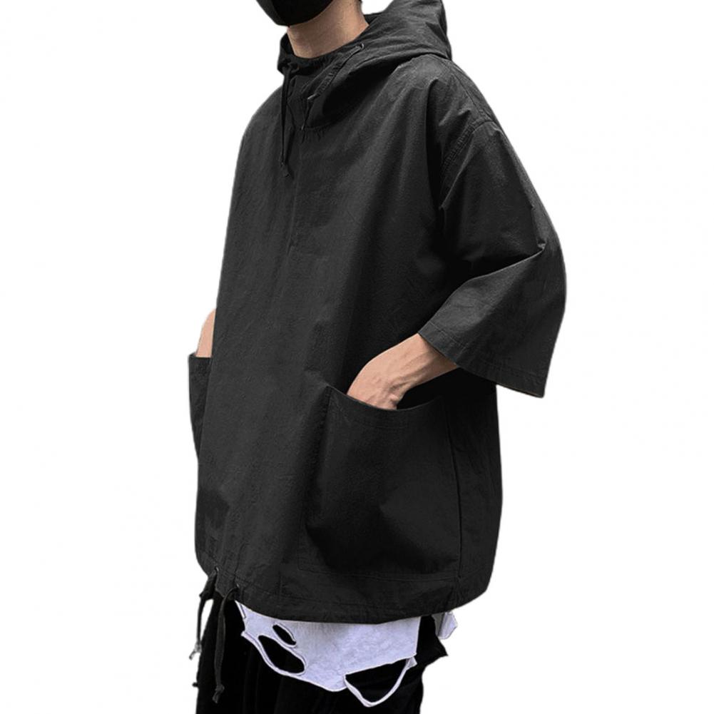 T-shirt à Capuche pour Homme, Streetwear Coréen, Demi Manches, Pull Doux, Grandes Poches, Été