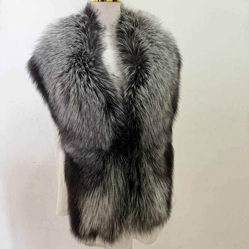 Écharpe d'hiver de luxe de grande taille, couleur naturelle, châle en fourrure de renard argenté véritable pour femmes