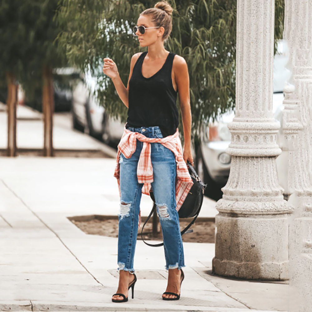 Nouveau jean Slim femme mode pantalon en Denim déchiré décontracté printemps automne bureau dame pantalon de travail taille haute jean droit