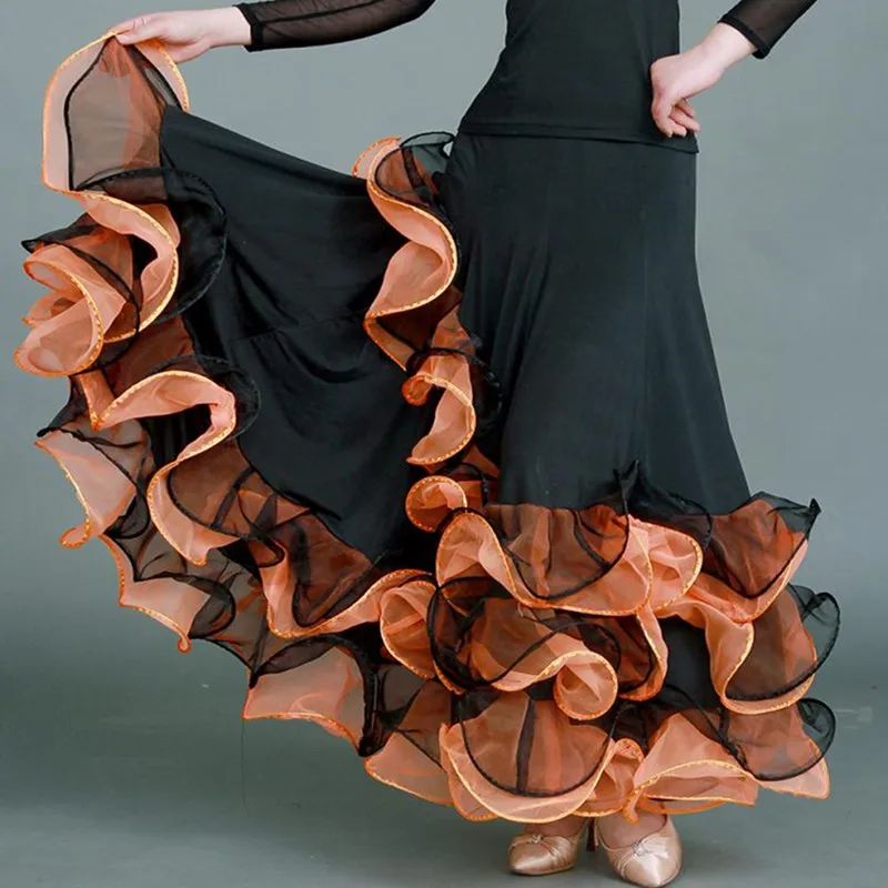 Jupes de danse de salon à bords rotatifs pour femmes, jupe espagnole, robe de valse, vêtements de danse, jupe flamenco, jupe de fête