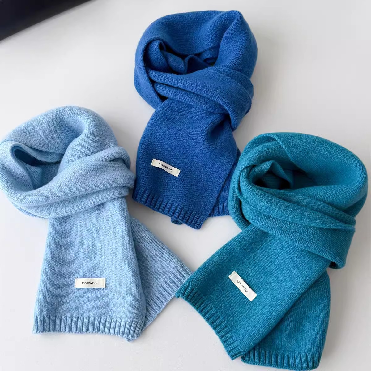 Écharpe 100% laine pour femmes, Style coréen, couleur unie, tricot, chaud et polyvalent, accessoire de mode pour le cou, hiver