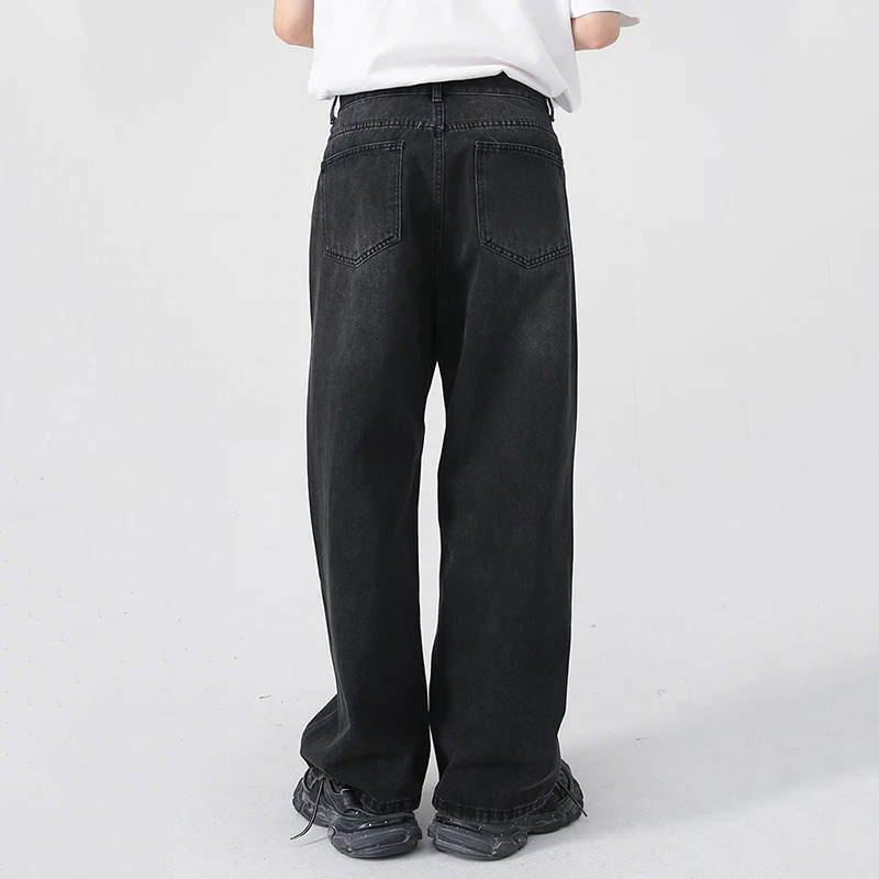 Hommes classique jambe droite Jeans décontractés homme marque jambe large noir Denim pantalon Simple Vintage extérieur haute rue Denim pantalon
