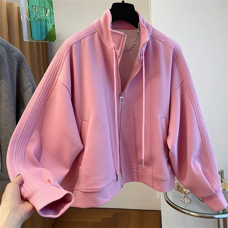 Veste Polo Décontractée pour Femme, Manteau de dehors, Robe de Printemps, Cardigan Court, Fermeture Éclair, Manches sulf, Haut, Coupe-Vent