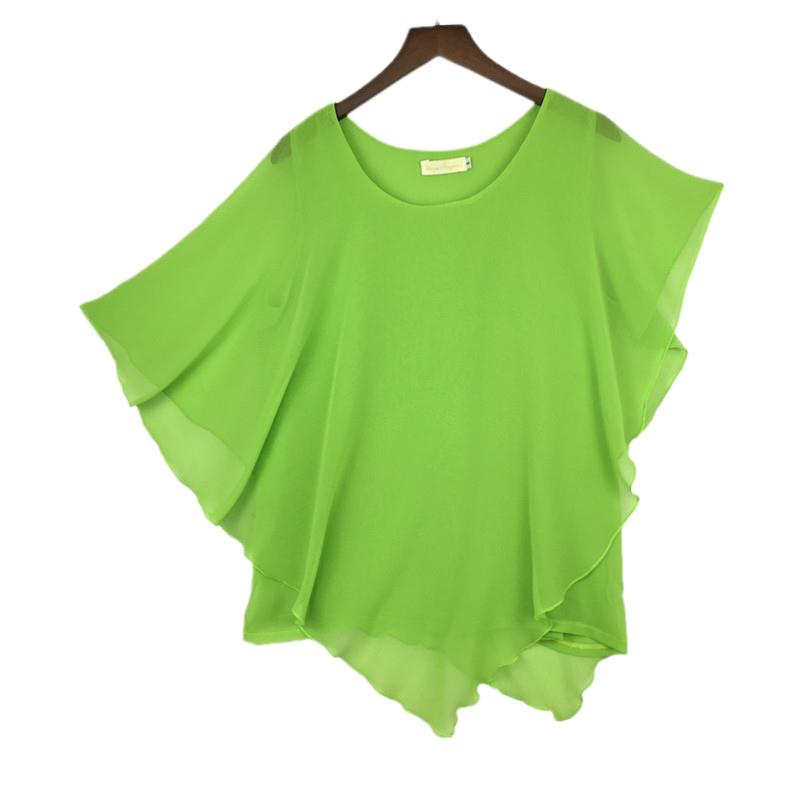 Nouvelles Blouses Femme Mode 2026 Blouse d'été en mousseline pour femme à manches courtes chauve-souris à volants Chemise décontractée 11 couleurs