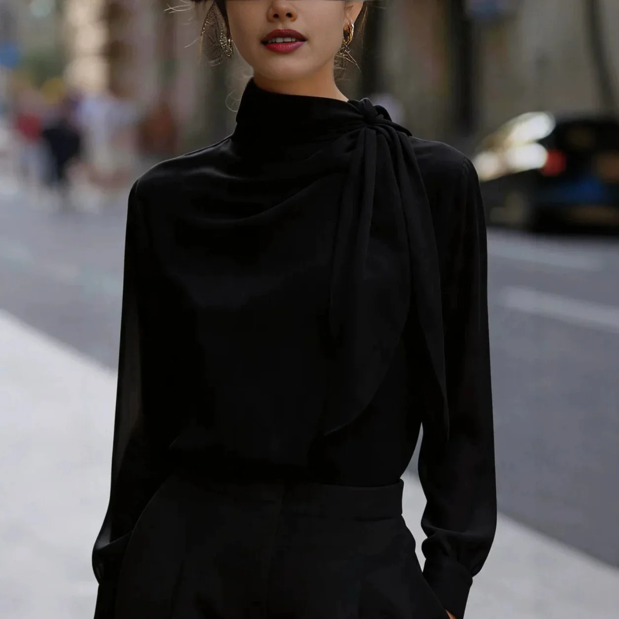 Chemisiers de mode pour femmes Printemps Automne, Chemise en satin à ruban style bohème, Hauts élégants à manches longues de luxe léger pour le bureau, Vêtements pour femmes