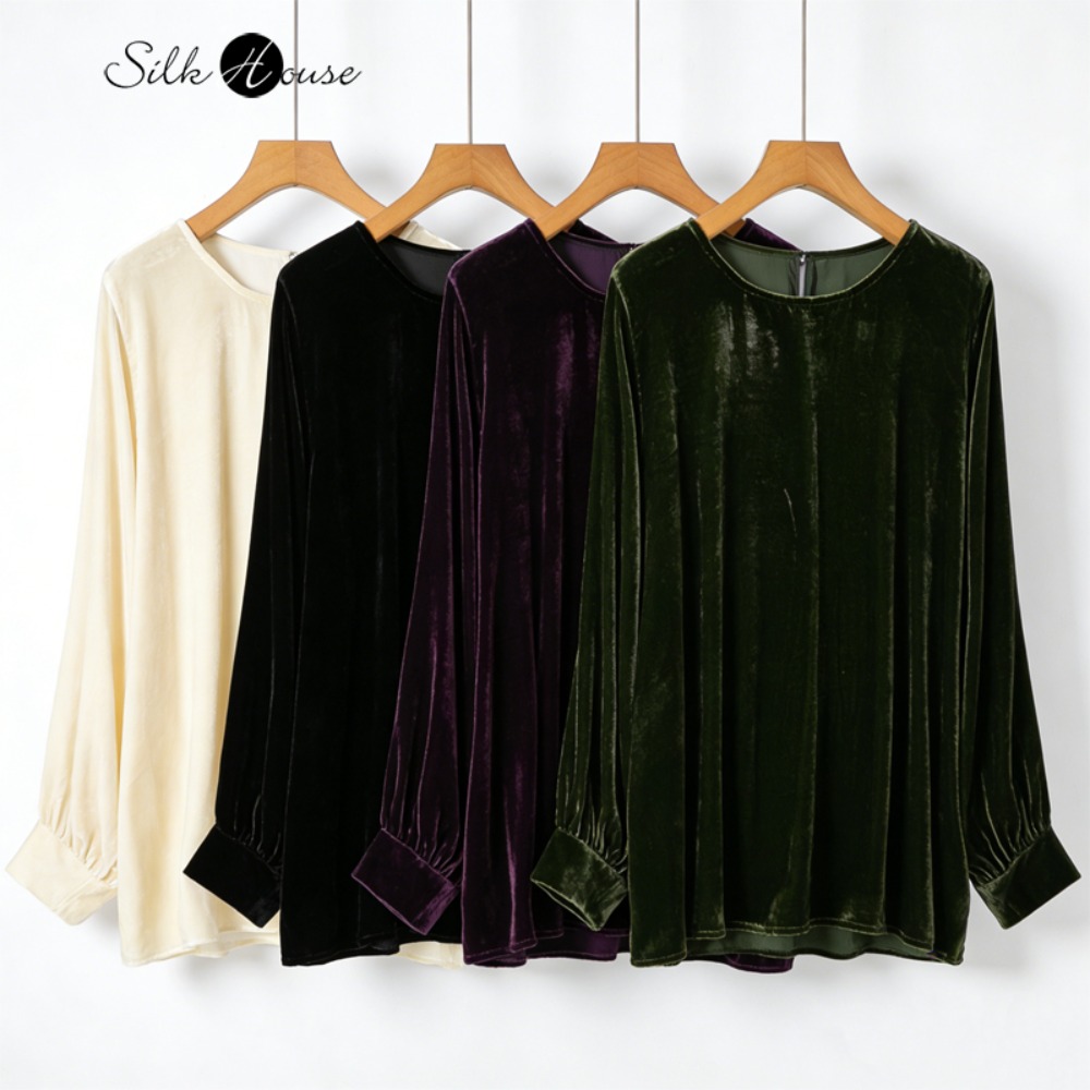 T-shirt à manches longues et col rond pour femme, vêtement polyvalent, en velours de soie de mûrier naturelle, couleur unie, nouvelle collection printemps 2022, 30%