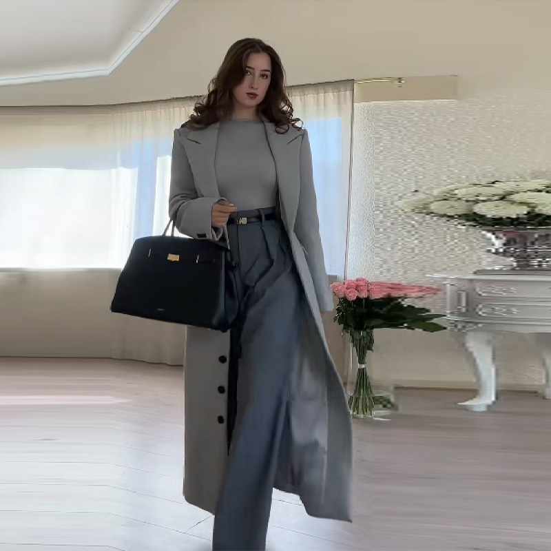 Manteau Long pour femmes, Slim, col en V, simple boutonnage, pardessus avec épaulettes, vestes Maxi avec ceinture, vêtements d'extérieur pour dames, nouvelle collection hiver 2025