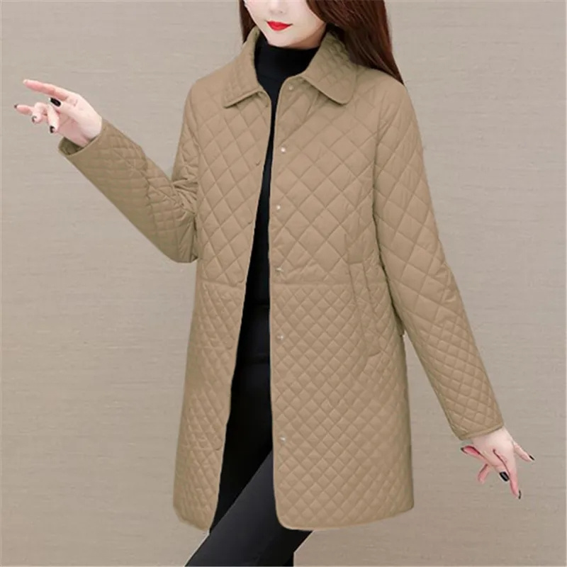 Manteaux matelassés à carreaux Midi pour femmes, mode féminine, vêtements coréens, solide, décontracté, épais, chaud, vestes à manches longues, nouvelle collection automne hiver