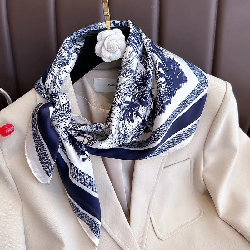 Foulard carré en soie imprimé Floral de luxe pour femmes, Foulard en Satin doux, bandeau de tête, Hijab, bandeau pour dames, ruban de sac