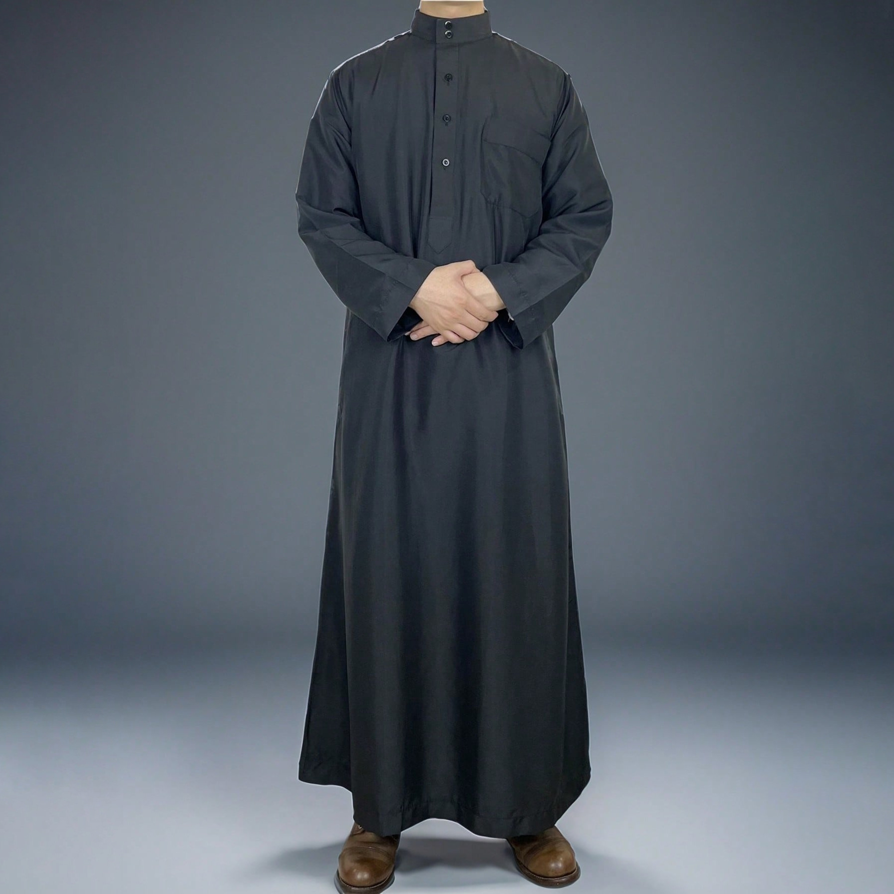 Robe longue pour homme Jubba Thobe Eid Dishdasha Kaftan Maroc Col montant Dubaï Arabie Saoudite Abayas Musulman Ramadan Prière Caftan 2026