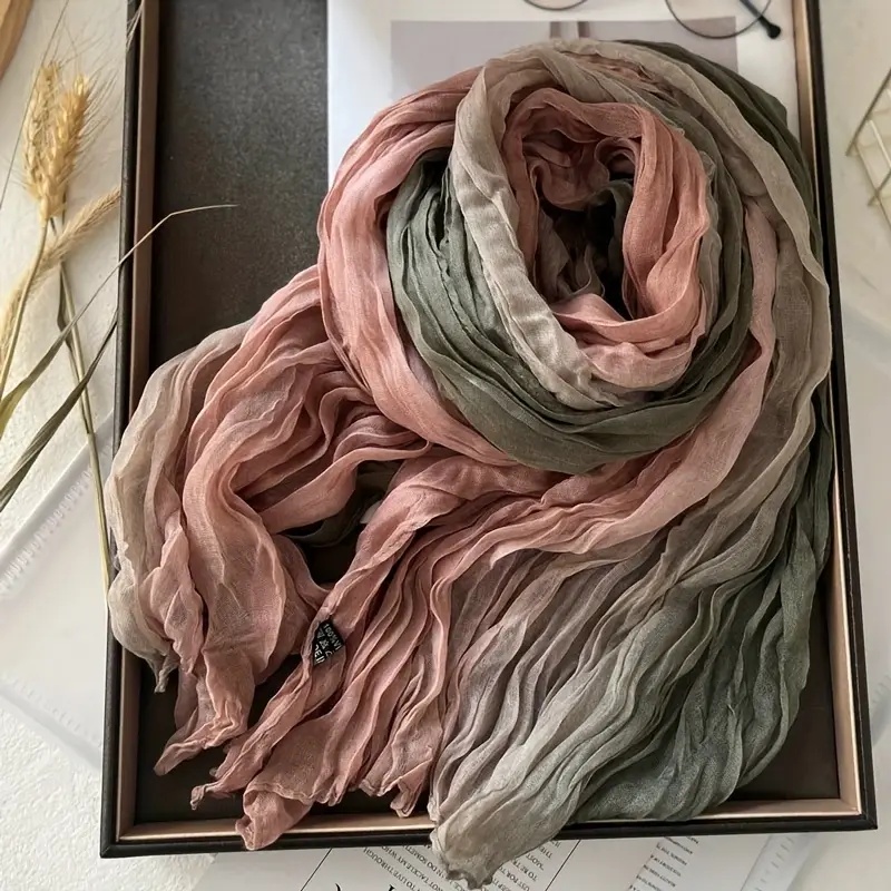 Écharpe bohème bleue dégradée pour femme, châle léger, doux et respirant à volants, parfait pour les vacances à la plage et les sorties décontractées