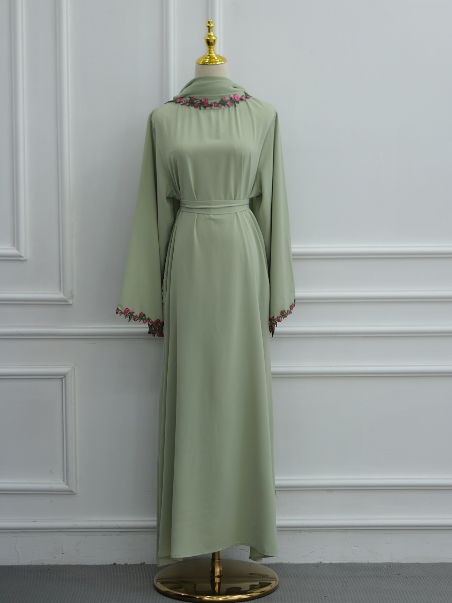 Robe Abaya pour femmes musulmanes de Dubaï avec hijab, broderie florale africaine, patchwork, longues robes, kaftan, robe femme, ensemble de vêtements islamiques