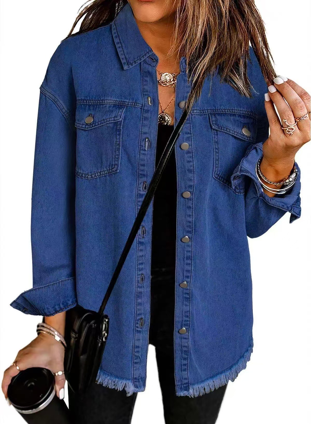 Veste en jean délavé tendance pour femmes, nouvelle collection printemps-automne, bords garnés, coupe classique décontractée pour dames