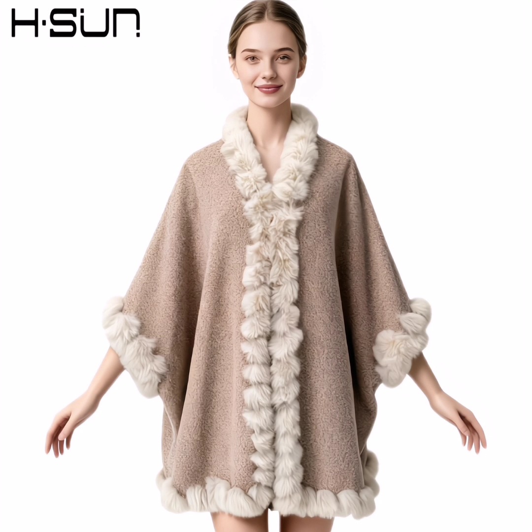 Automne hiver 2025 nouvelle mode femmes couleur unie décontracté à la mode élégant luxe fausse fourrure manteaux femme vêtements Ponchos Capes hauts