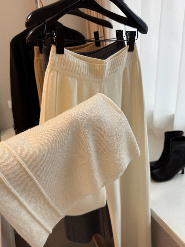 Pantalon à jambes larges tricoté en cachemire pour femmes, taille haute, Style drapé, épais, longueur au sol, adapté aux vêtements d'extérieur