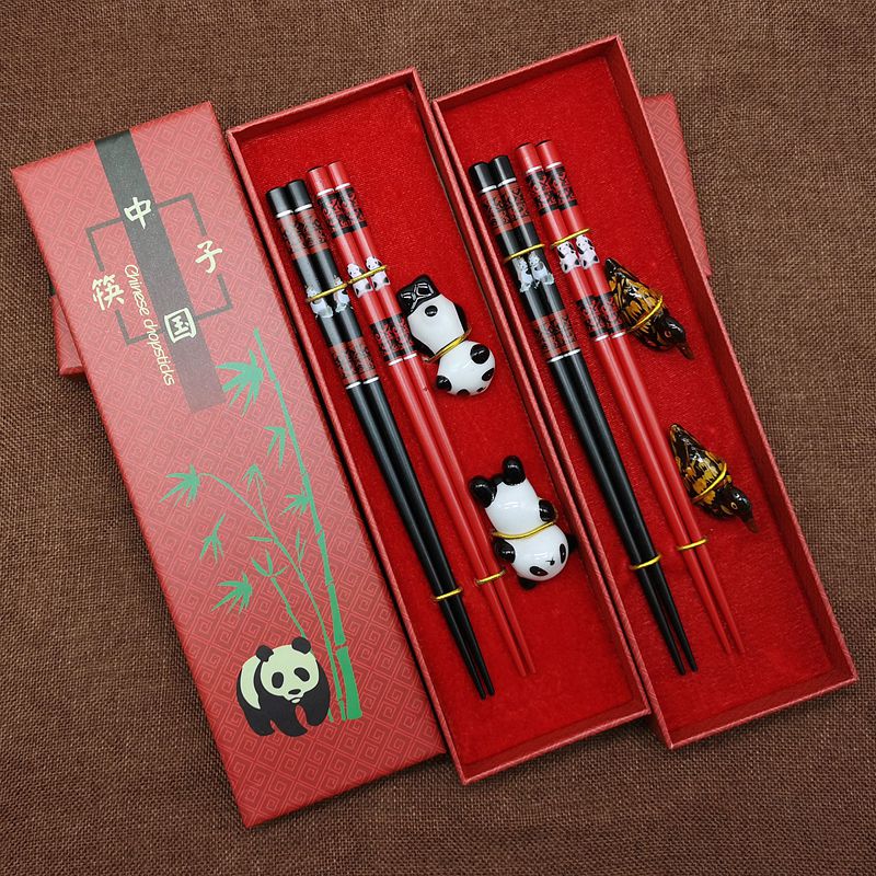 Baguettes en bois à grain de dragon chinois, cadeau d'affaires, cadeau de mariage, ensemble de baguettes, porte-baguettes, assistance