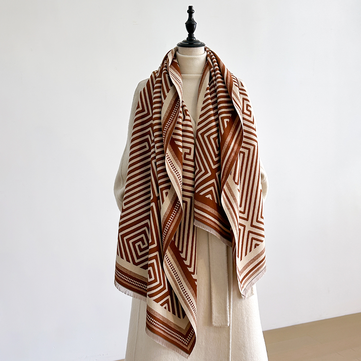 Écharpe élégante en cachemire Pashmina pour femmes, couverture et châle chauds d'hiver à franges double face