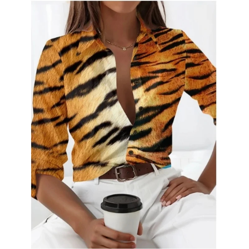 Chemise à manches longues pour femmes, ample et décontractée, motif imprimé léopard, haut personnalisé, style tendance de rue, nouvelle collection 2024