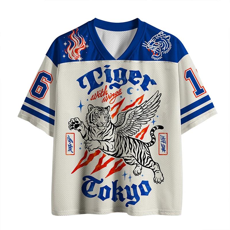 Nouveau T-shirt de sport à manches courtes 2026, T-shirt à manches courtes col en V, Maillot de sport tendance imprimé 3D à séchage rapide en maille respirante