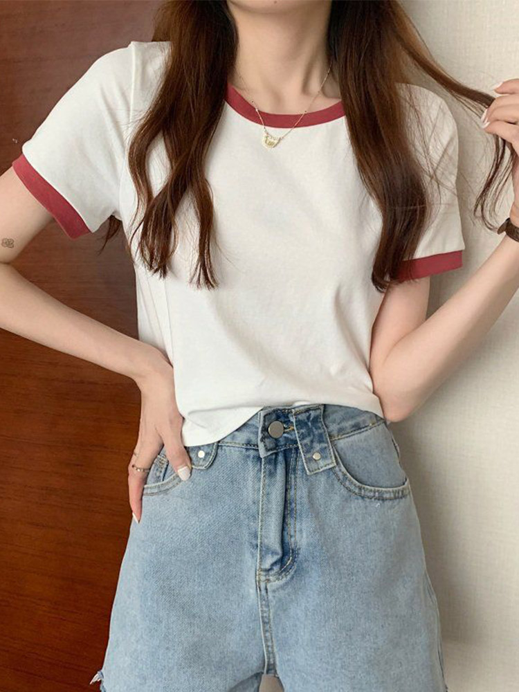 2025 tout nouveau T-Shirt femme col rond T-Shirt court femmes T-Shirt femme T-Shirt hauts t-shirts bas mince jeune Style chemises pour femme