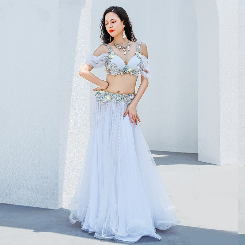 Tenue de compétition de luxe pour la danse du ventre, broderie perlée, soutien-gorge, jupe balançoire brillante, Popsong, le moindre ywood, costume arabe Caderines, 2023