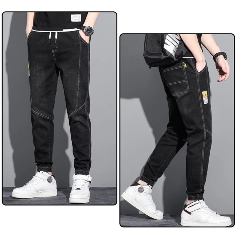 Hommes jean élastique cravate sarouel Denim pantalon mâle lié pieds concepteur Cargo Joggers Denim pantalon quotidien jambe étroite Jeans décontractés