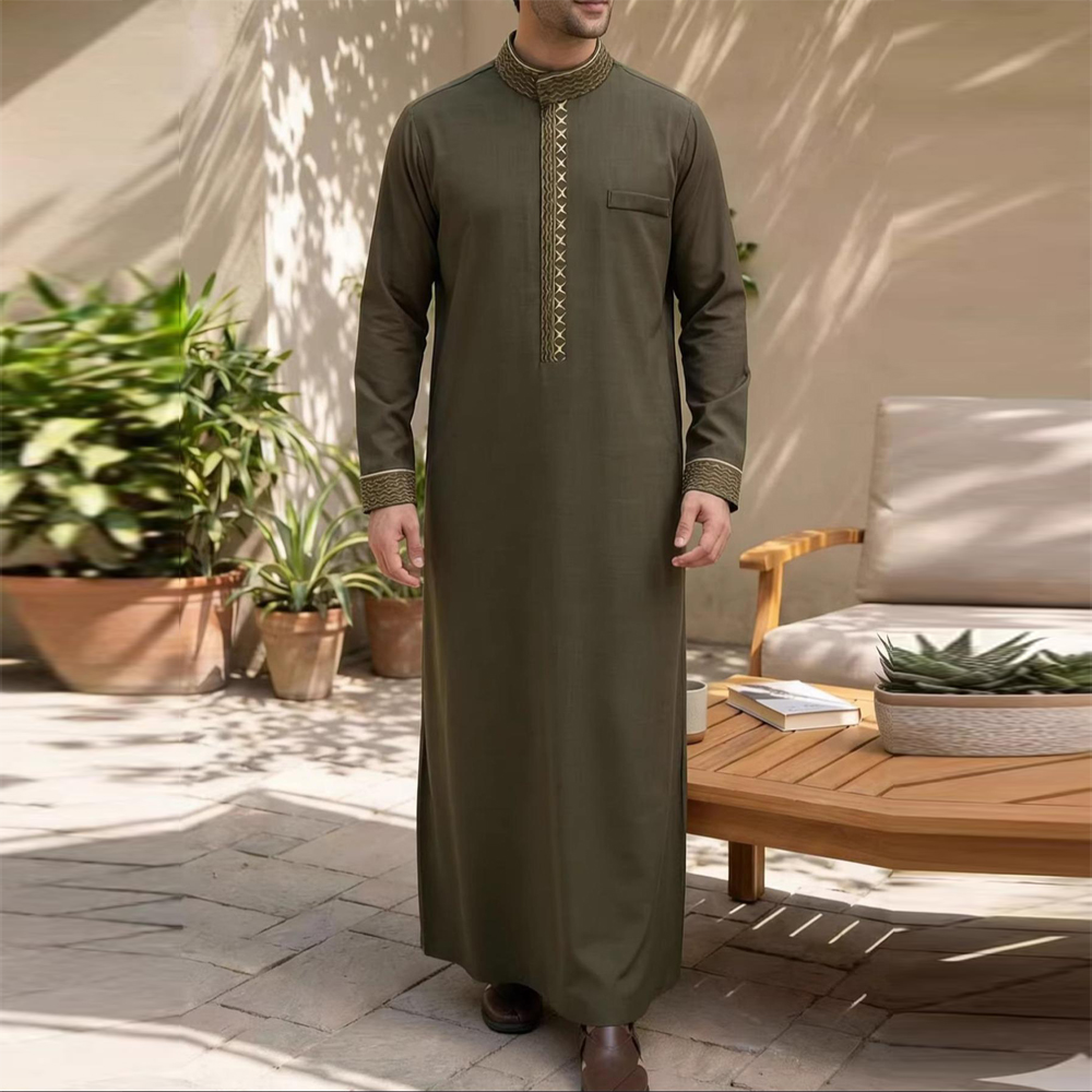 Nouvelle robe islamique musulmane pour hommes, thobe à manches longues, broderie classique, robe de style ethnique arabe, robe décontractée formelle pour hommes, robe de prière