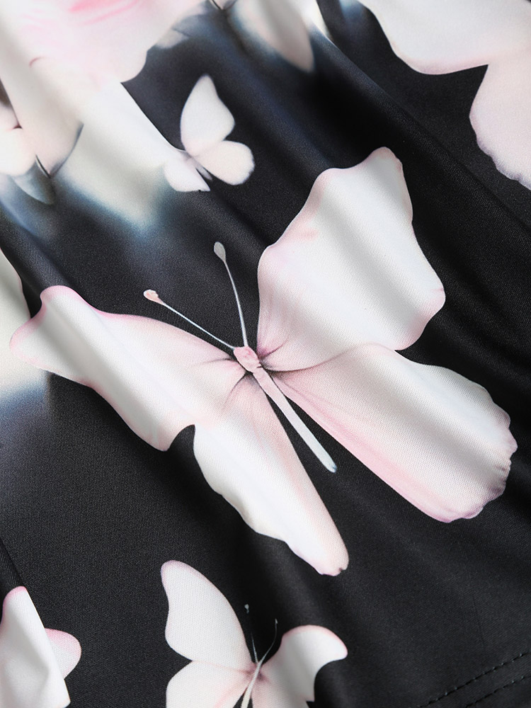 Robes d'été pour femmes 2024, col cœur, imprimé ombré fleur de prunus, buste plissé, mini-robe avec ceinture, robe d'été