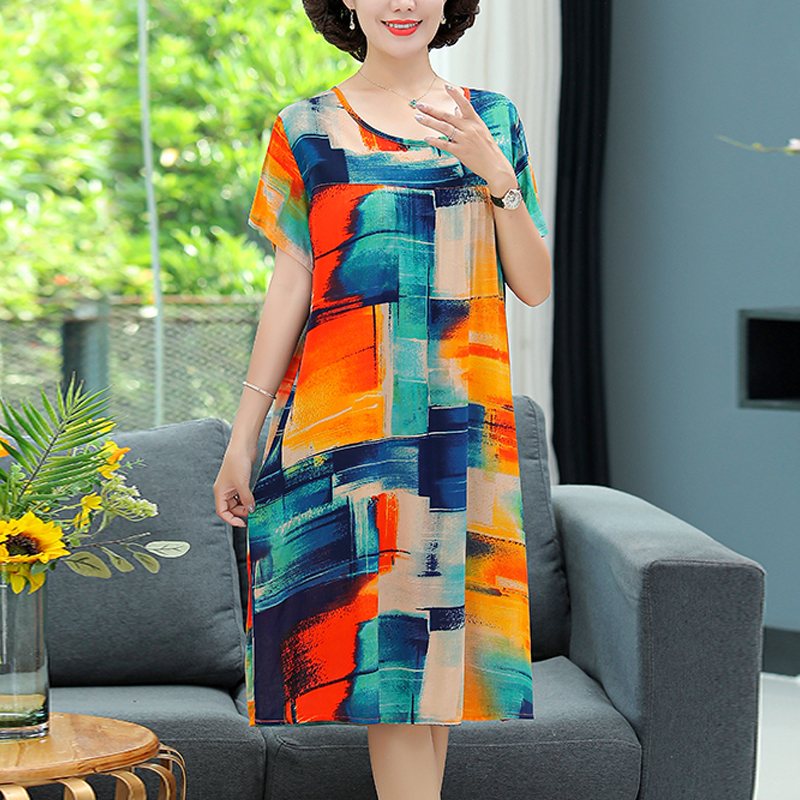 Nouvelle robe d'été décontractée vintage 2026 pour femmes, imprimé floral, manches courtes, col rond, robes imprimées, robe de soirée pour femmes