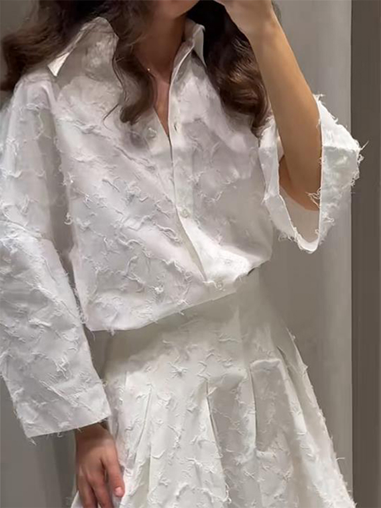 Mode femmes chemise jupe costume à manches longues col rabattu solide dame ensemble 2025 printemps été décontracté 2 pièces ensemble femmes