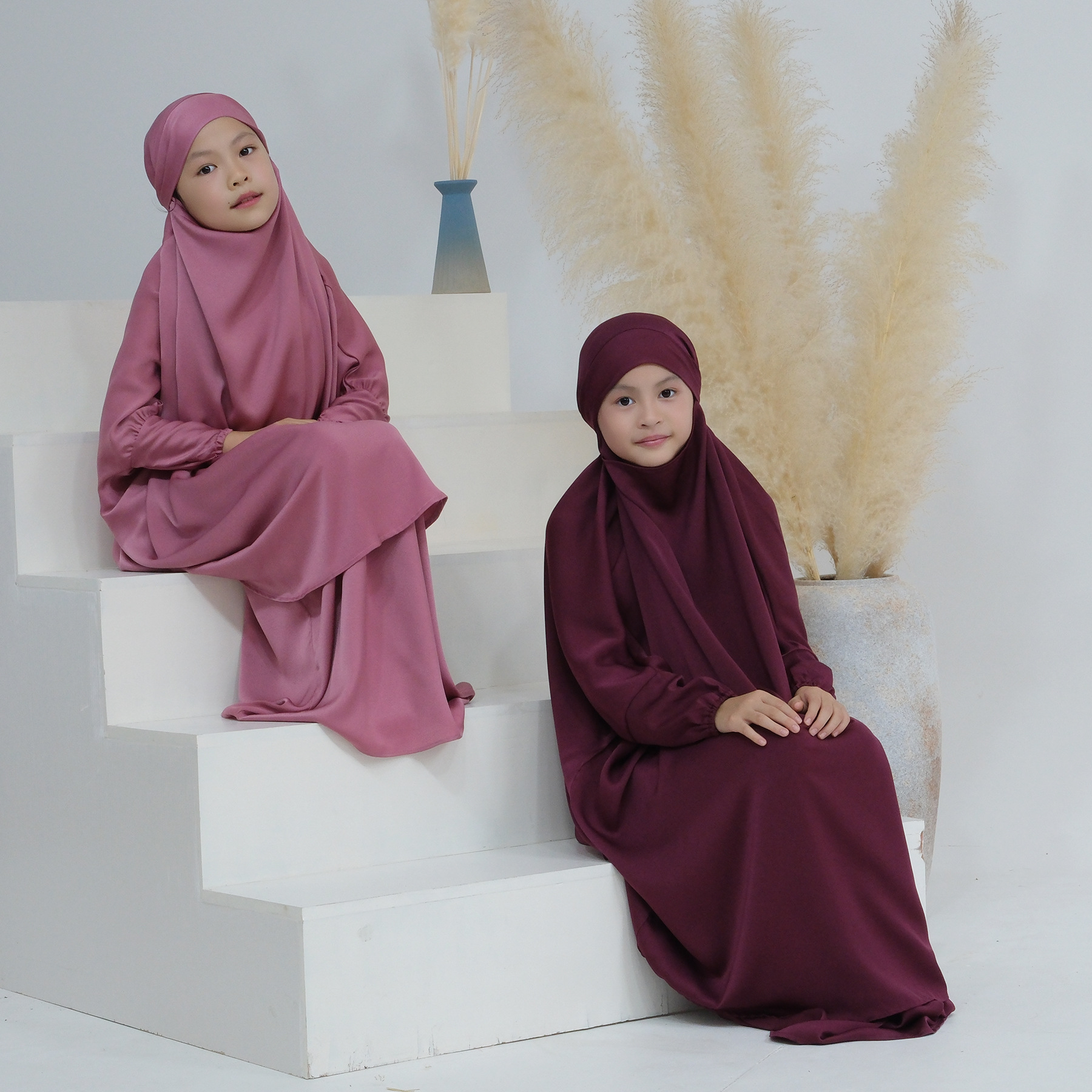 Eid Ramadan musulman enfants filles Hijab robe à capuche Khimar jupe Abaya prière vêtement islamique couverture complète Burqa Niqab 2 pièces