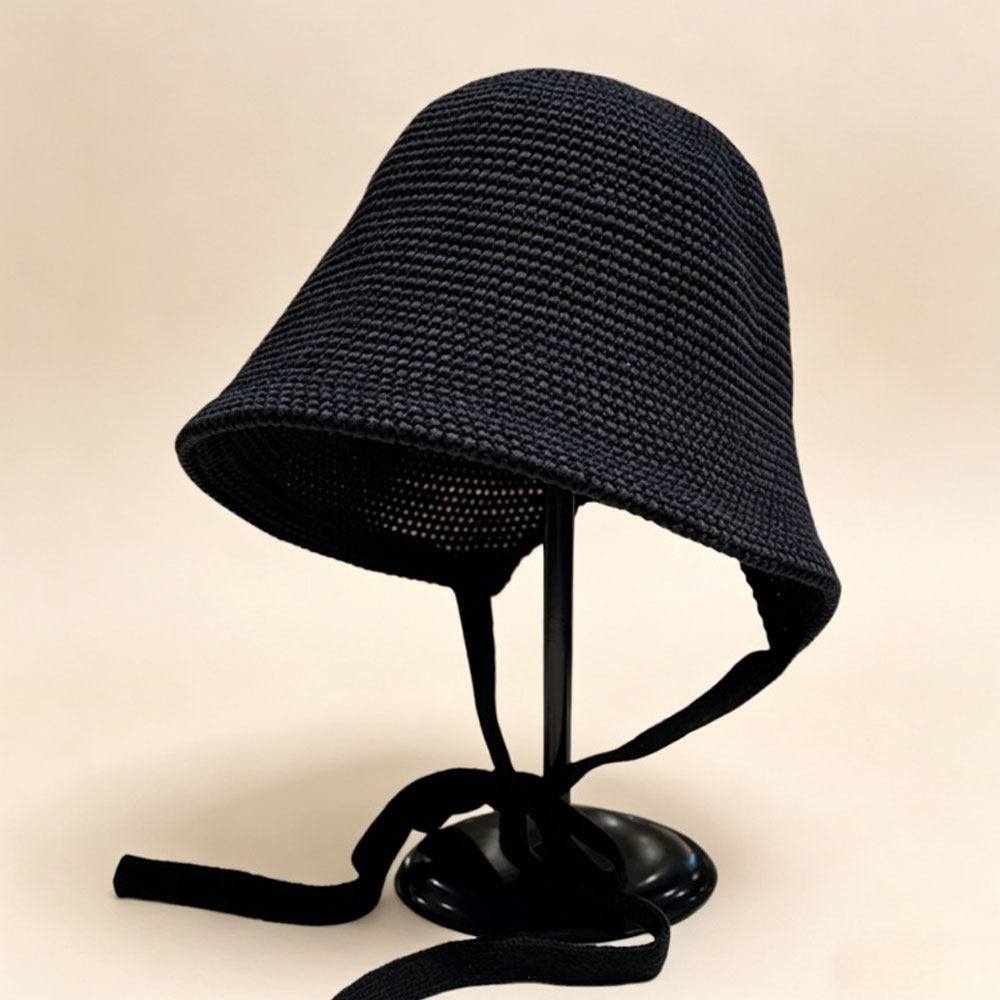 Chapeau Bob Tricoté Style Ethnique pour Femme, Chapeau de Pêcheur Respirant Creux pour l'Été, Grande Circonférence de Tête, Protection Solaire Extérieure