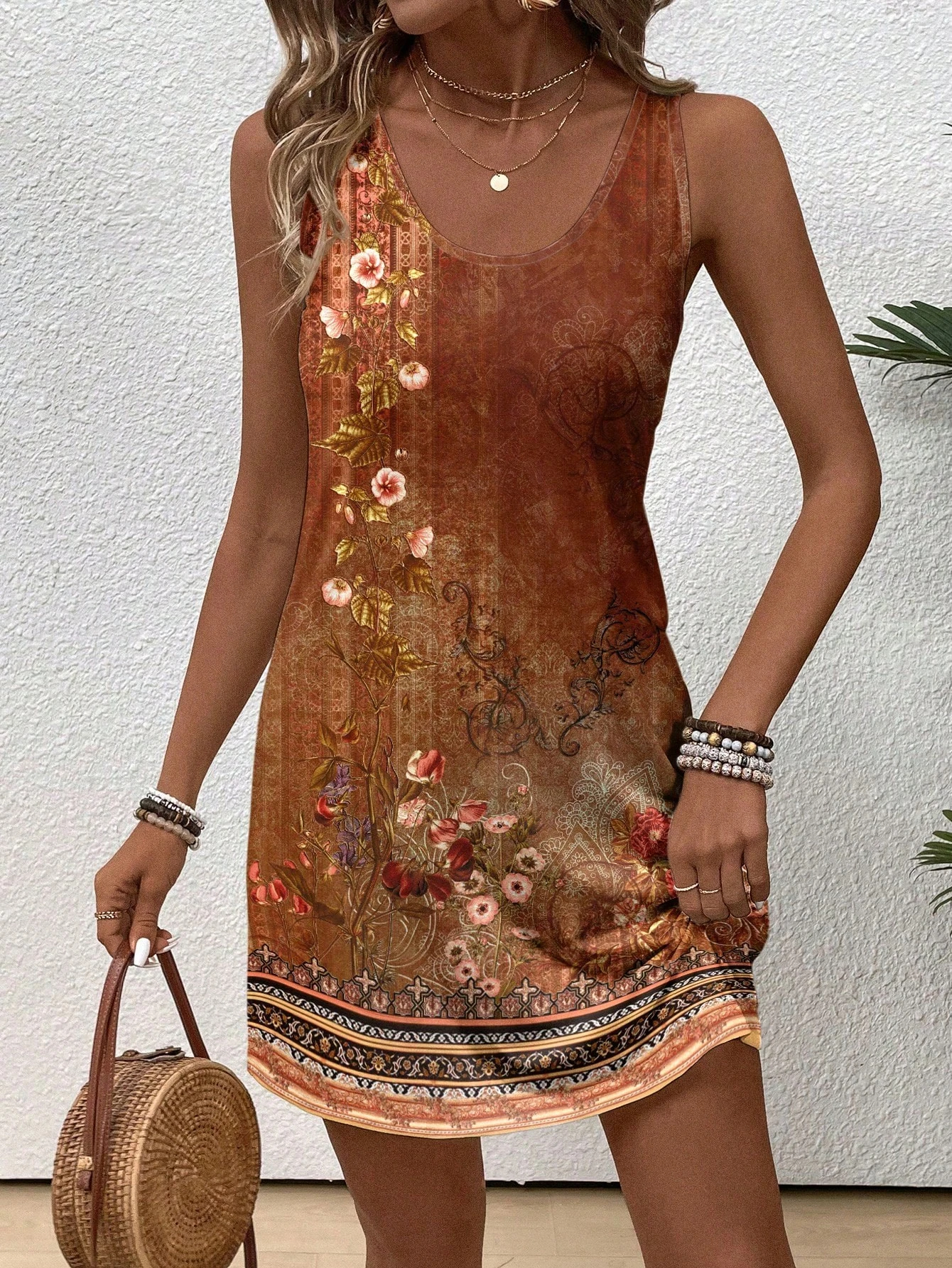 Robe débardeur courte à col rond pour femmes, décontractée, Vintage, motif Floral, adaptée aux vacances d'été, vêtements Y2k