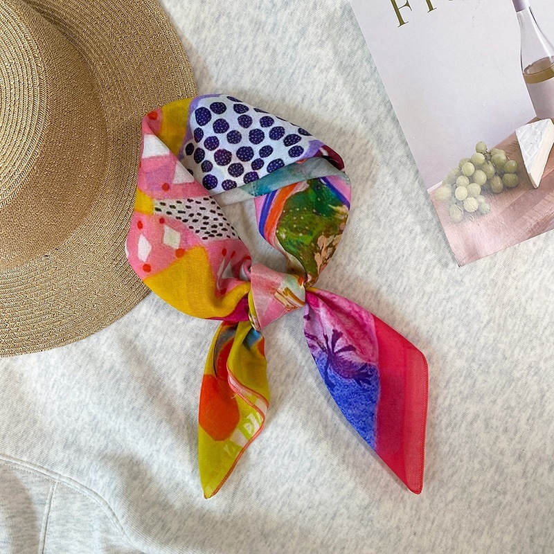Foulard carré 100% coton pour femmes, imprimé, avec rubans, bandeaux, bandana, foulard de poignet, foulard pour sac, foulard pour le cou